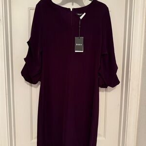 DKNY Plum Sheath Dress with Puff Sleeves